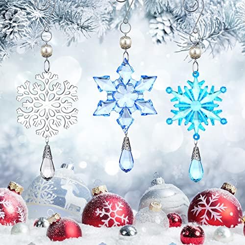 6 komada Božić Snowflake ukrasi Božić akril viseći Ornament kristali Snowflake dekoracije 6 inča dužina pahulje ukrasi sa kukama za božićno drvce dekoracije zanati