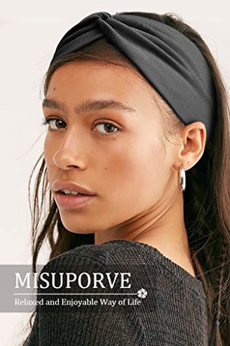 MISUPORVE crne trake za glavu za žene neklizajuća rastezljiva Vježba traka za glavu široka tkanina
