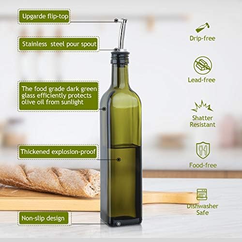 Aozita [2 pakovanje] 17 Oz Glass set flaša za dozator maslinovog ulja-500ml tamnozeleno ulje & amp;