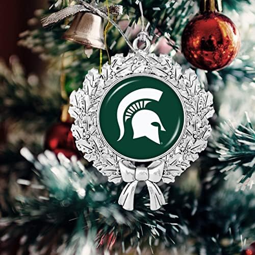 Michigan State Spartans vijenac sa tim Logo srebrni Metal Božić ukras poklon Drvo ukras MSU