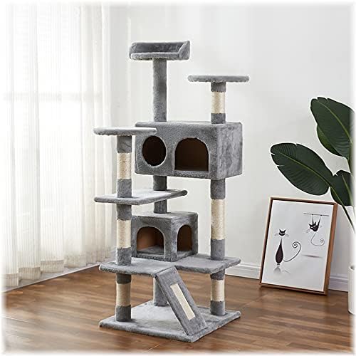 Cat Tower, 52,76 inča mačje drvo sa Sisal daskom za grebanje, stan za mačke na više nivoa sa Podstavljenom platformom, 2 luksuzna stana, za mačiće, kućne ljubimce, opuštajuće aktivnosti u zatvorenom
