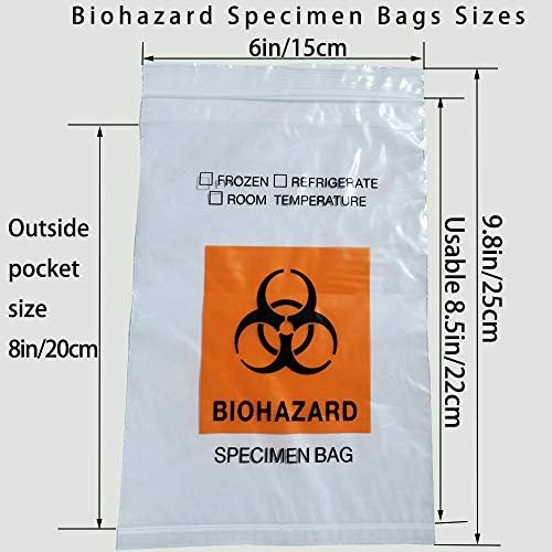 Daarcin 100pcs Biohazard uzorak torbe, 6x9. 8in/15x25cm laboratorija uzorak torba sa Biohazard Logo Štampanje, ziplock Top sa vanjskim džep papirologije torbicu