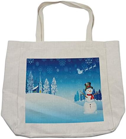 Ambesonne Božić torba za kupovinu, snjegović na Badnje veče Santa sanke u Starry Sky Fantasy Artwork,