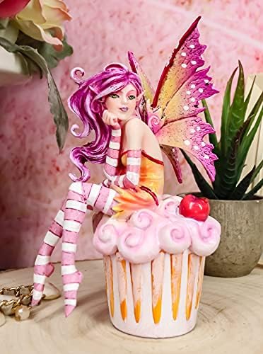 EBROS Šarene Amy Brown Pink Cherry Cupcake ELF Fairy Statue Collection 5,75 Visoka fantazija Mythical Faery