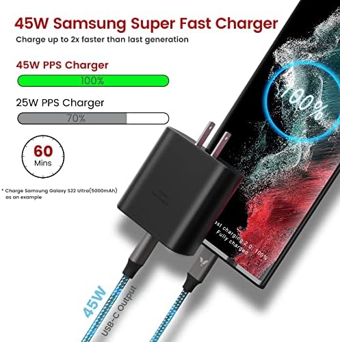 S23 S22 Ultra punjač, 45W USB-C Super brzi punjač Tip C PPS/PD zidni blok za punjenje za Samsung Galaxy S23 Ultra