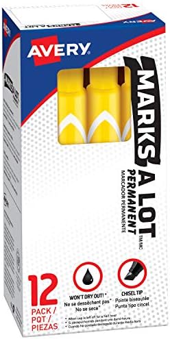 Avery Marks-A-Lot Trajni markeri, veličina stolnog stila, dlijeto, otporni na vodu i nošenje, 12 žutih