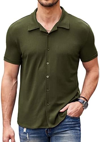 Coofandy Muški gumb dolje majice kratki rukav rebrasta pletena kubanska majica Slim Fit Ležerne ljetne vrhove
