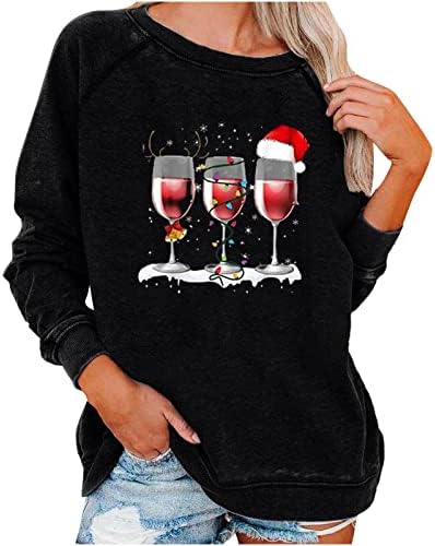 Ženska Crewneck Duksevi moda 2023 Novogodišnji božićni džemperi s dugim rukavima Solidne smiješne slatke pulover