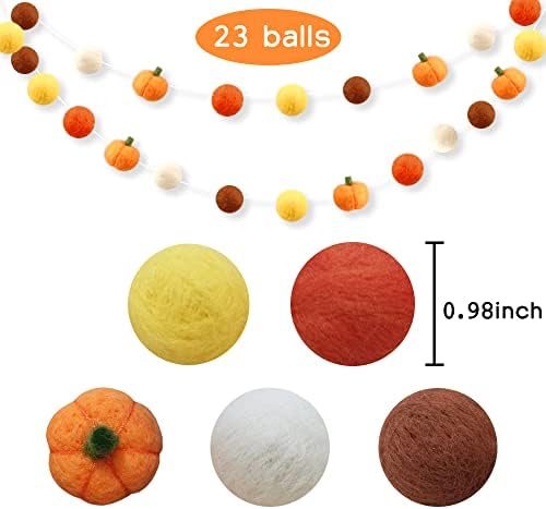Classic Fall bundevin Garland, 23 Ball Pumpkin Pom Pom lopta Decor Wool Felt Garland za Dan