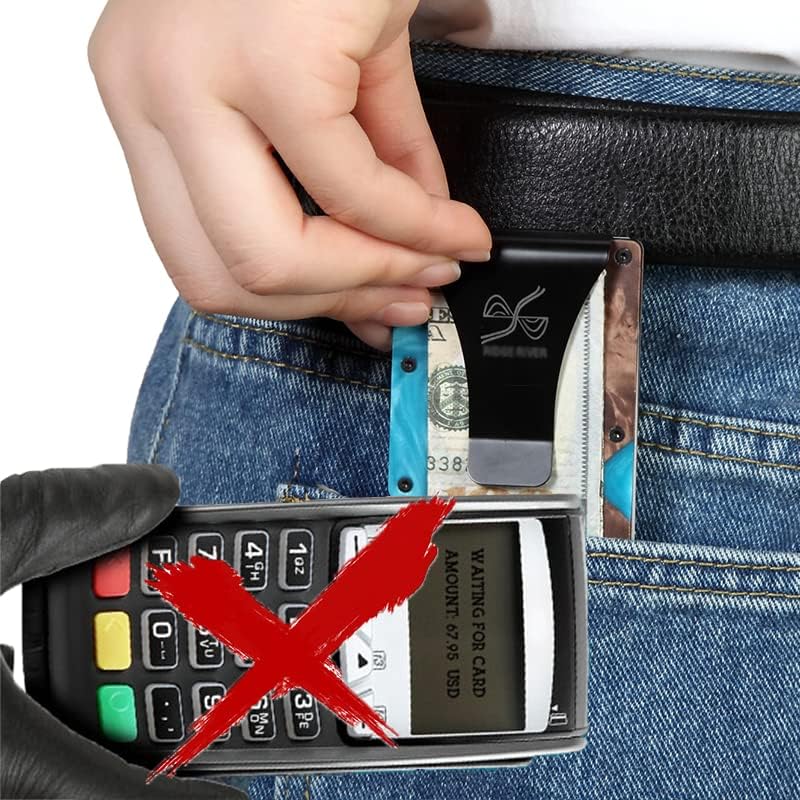 RIGYRIVR Slim novčanik za muškarce, minimalistički RFID prednji džepni Novčanici,držač drvene kreditne kartice sa kopčom za novac, lako se može ukloniti Cash& kartica