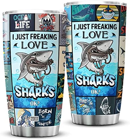 ZOXIX I just Freaking Love Sharks Ok Vintage izolirani Tumbler 20oz Shark pokloni za ljubitelje ajkula šolja