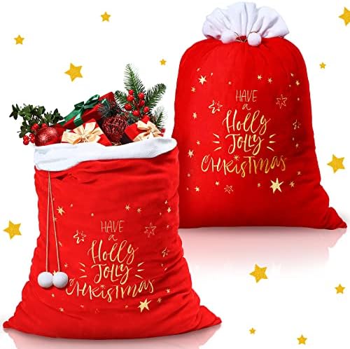Hoolerry 2 kom veliki Božić Santa poklon torba vreće Red Velvet Božić vezica torba za poklone