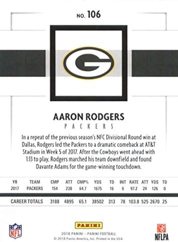 2018 Panini NFL Fudbal 106 Aaron Rodgers Green Bay Packers Službena trgovačka kartica