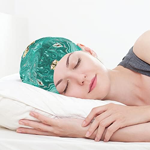 Kapa s lubanjem za spavanje Radni šešir BONNET ljetničar za žene Ocean Morski mramorni prugasti apstraktno zlatno zeleno spavanje kapa Radni šešir za kosu noćne kape
