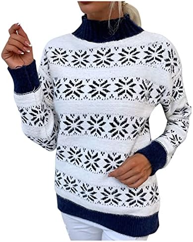 Ženski božićni džemperi Pola vrata s dugim rukavima Blok pletene pulover Jumper vrhovi casual Y2K lagani