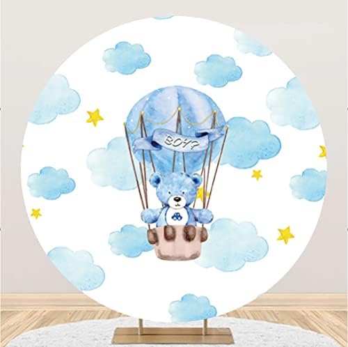 Yeele 7.5x7. 5ft Bear Baby Shower okrugla pozadina plavi balon sa toplim vazduhom Cloud Gold Stars fotografija