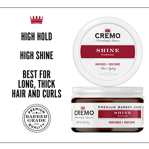 Cremo Premium Barber Grade Hair Styling Shine Pomade, High Hold & Sjaj, 4 Oz