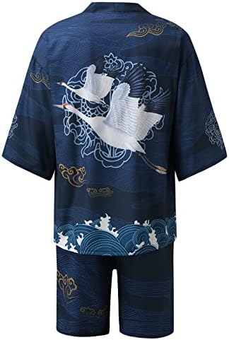 Muški urbani slobodno vrijeme opušteno antikni digitalni tisak Kimono Cassock Cardigan majica Shorts košulja