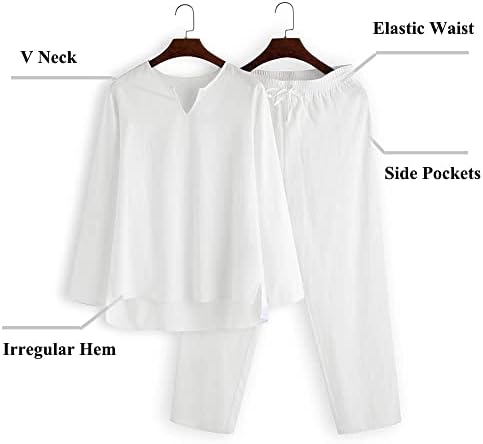 COOFANDY muški Set od 2 komada pamučnog platna Henley Shirt dugi rukav i Ležerne hlače na plaži ljetne odjeće