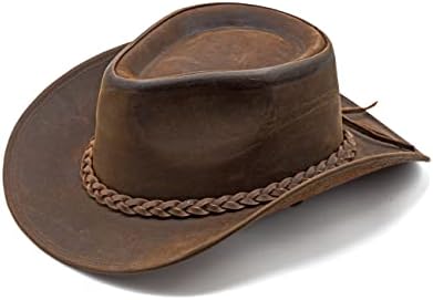 HADZAM Block Grain kožni kaubojski šešir za muškarce žene oblikuju u stražnji šešir izdržljive
