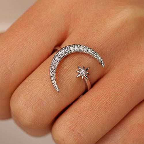 FUTIMELY mjesec polumjesec zvijezda prsten za žene tinejdžerke podesivi mjesec sunce CZ izjava prsten