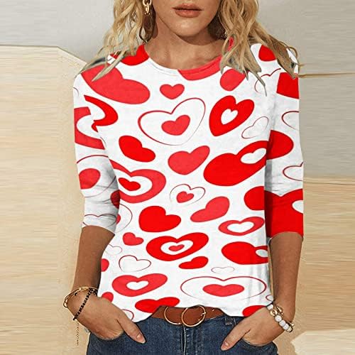 Srce štampane Valentinove majice za žene 3/4 rukav Crewneck Tshirt tanka Fit bluza Tee Top Casual modni pulover