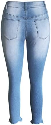 Skinny traperice za žene Mid džepovi Plava klasična ležerna plus veličine raširene traper hlače