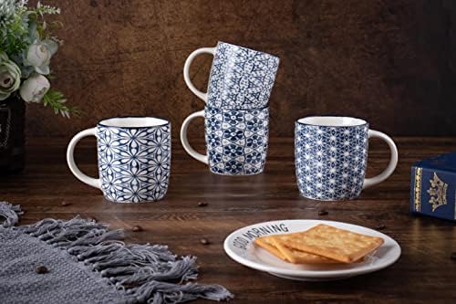 Set od 4 12 oz kave s plavim i bijelim geometrijskim uzorcima, keramičkim setom čaja za čaj, poklon