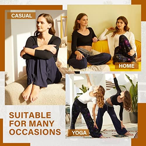 Tnnzeet Ženske široke joge hlače široke noge, salon visokog struka Soft casual pantalone