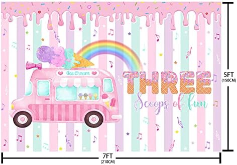 AIBIIN 7x5ft Ice Cream Truck 3rd rođendan pozadina za djevojčice tri kugle zabave dekoracije za zabavu
