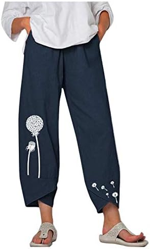 Yuhaotin pantalone hlače casual široko cvijeće elastična dama tisak ženski pojas od pojasave nogu