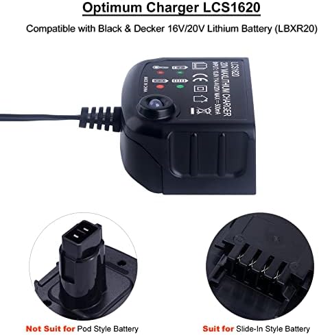 Biswaye LCS1620 20V punjač Kompatibilan sa crnim i palubom od 20V maksimalne litijumske baterije,