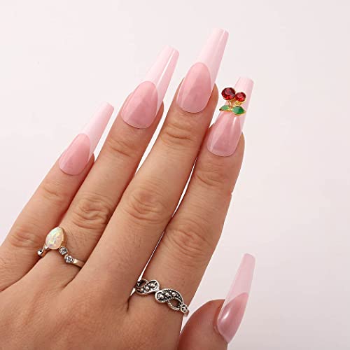 Jerany francuski Coffin Press na noktima Pink dugi lažni nokti sjajni balerina lažni nokti Cherry akril Stick na noktima za žene i djevojke