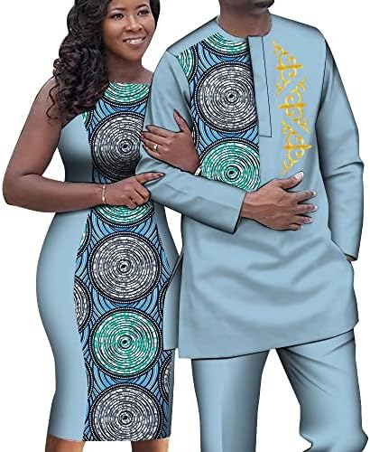 Uunut Afrički par odijelo Ženske haljine bez rukava i Dashiki Muška košulja i pantski set patchwork Lover's