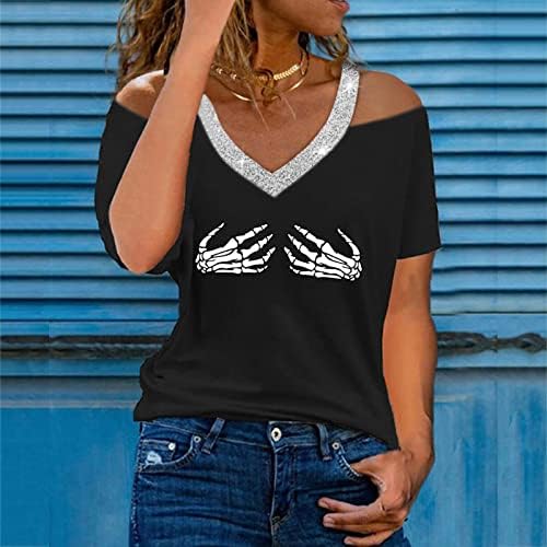 Xiloccer slatke košulje za žene Žene ljetne V vrat sa ramena Ispis majica kratkih rukava Top bluza