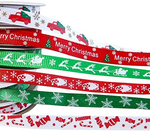 60 metara 3/8 božićna vrpca za zanat, bijela crvena i zelena praznična grosmen traka za božićnu vrpcu za poklon za omotavanje festivala praznične zabave Dizalica za obnarenje Diy Crafts Decoration