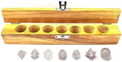 Sharvgun platonski čvrsti čvrsti kristalni rose kvarc 7 komada sacred geometrija kristalni set sa drvenim kutijom prirodni kristal