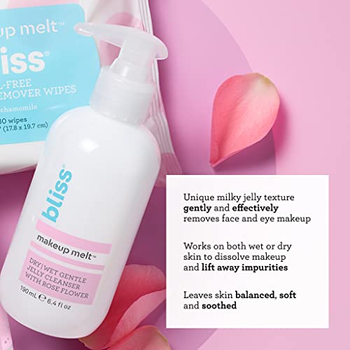 Bliss Makeup Melt Jelly Cleanser - 6.4 Fl oz-Super-Gentle-Makeup Remover-umirujući cvijet ruže-Vegan & bez okrutnosti
