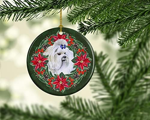 Caroline's bysures CK1517CO1 Maltese Poinsetta vijenac keramički ukras, ukrasi božićnog drva za dom, viseći