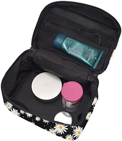 HIZUWKY Daisy crna torba za šminkanje cvjetna putna kozmetička kutija Prijenosna toaletna torbica
