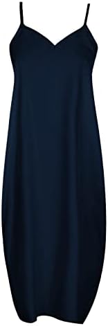 Plus Size Casual Maxi haljina za žene V izrez bez rukava haljina na plaži sa džepovima prevelika čvrsta
