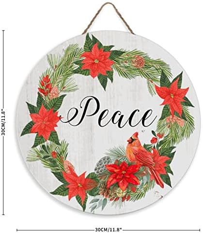 Rustikalni okrugli drveni znak mir kardinal crvena ptica vijenac pozitivni drveni plak potpisan citat rustikalni božić u nebu memorijalno umjetničko dekoracija znakova za dnevni boravak prozor 12x12 inča