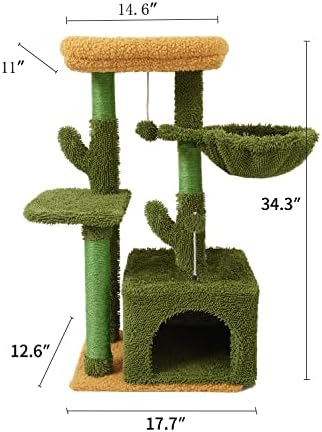 Riba & amp;NAP US23L slatka mačka Drvo Cat Tower Condo Cactus Sisal grebanje sa skok platforma i mačka prsten mačka namještaj aktivnost Centar mače Play House Green