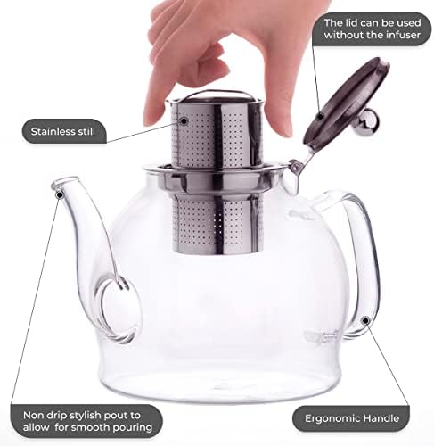 ASERSON 1200 ml / 40 oz Stakla, otporan na toplinu, od nehrđajućeg čelika, ručno rađena, čaj za čaj listova,