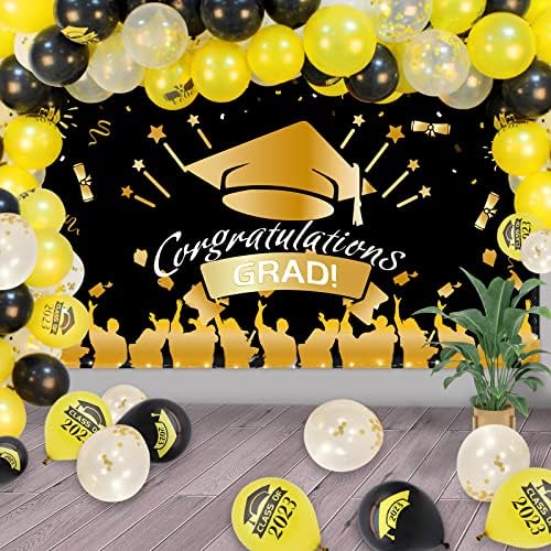 Beyzatoy 2023 Backdrop Banner, Diplomski ukrasi klase 2023 uključuje balone za diplomiranje 45pcs 1pcs crno-zlatni baner za College High School School Company GRAD Party