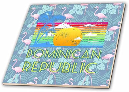 3drose retro Dominikanska Republika dizajn na roze Flamingo obrazac. - Pločice.