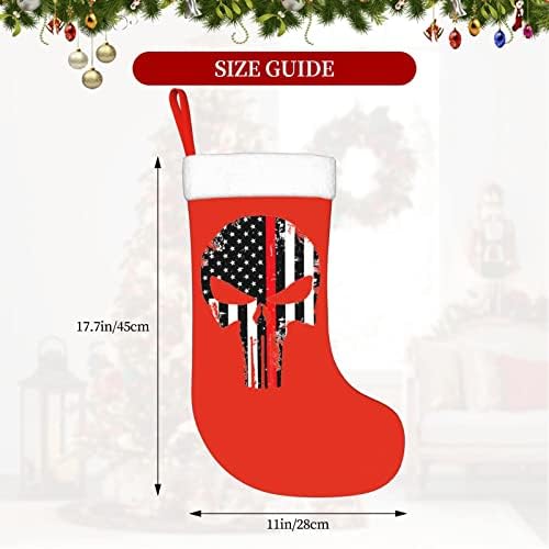 Yuyuy Skull USA zastava Firefighter Božićne čarape za odmor Kamin Viseća čarapa 18 inča