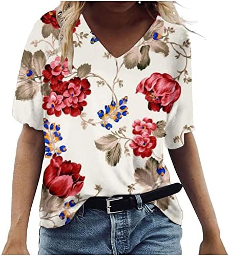 Lošica sa labavom fit za žene plus veličine cvjetna bluza s bluzom s kratkim rukavima, tunike s