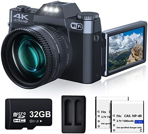 Digitalna kamera za fotografiju Vjianger 4k 48mp vlogging kamera za YouTube sa WiFi, 16x digitalni