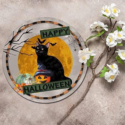 Okrugli metalni limen znak HAPLY Halloween Cat i bundeve Vintage Weveat potpisuje nostalgičnu sobu vrata